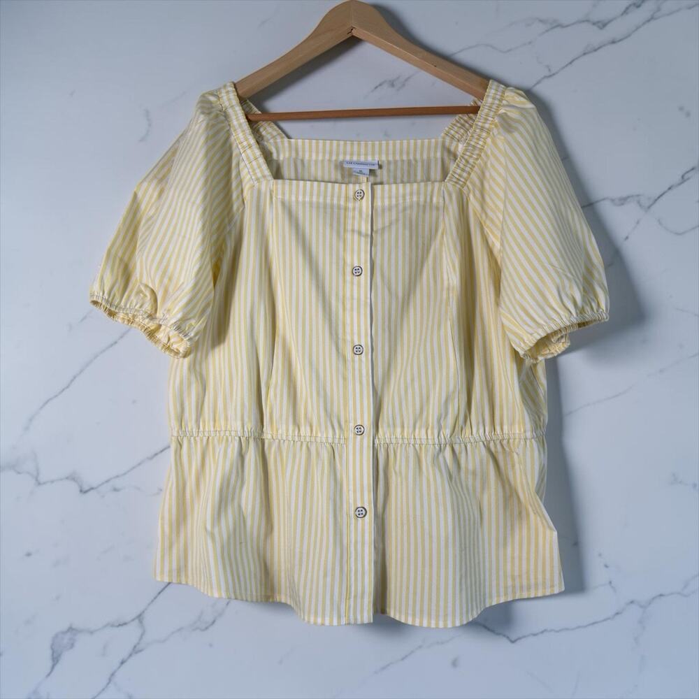 Liz Claiborne Womens Striped Top Short Sleeves Yellow Size XL Casual Summer